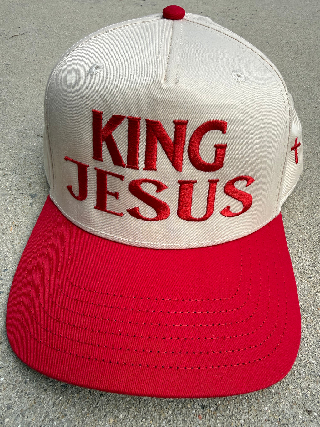 KING JESUS HAT- (tan and red)