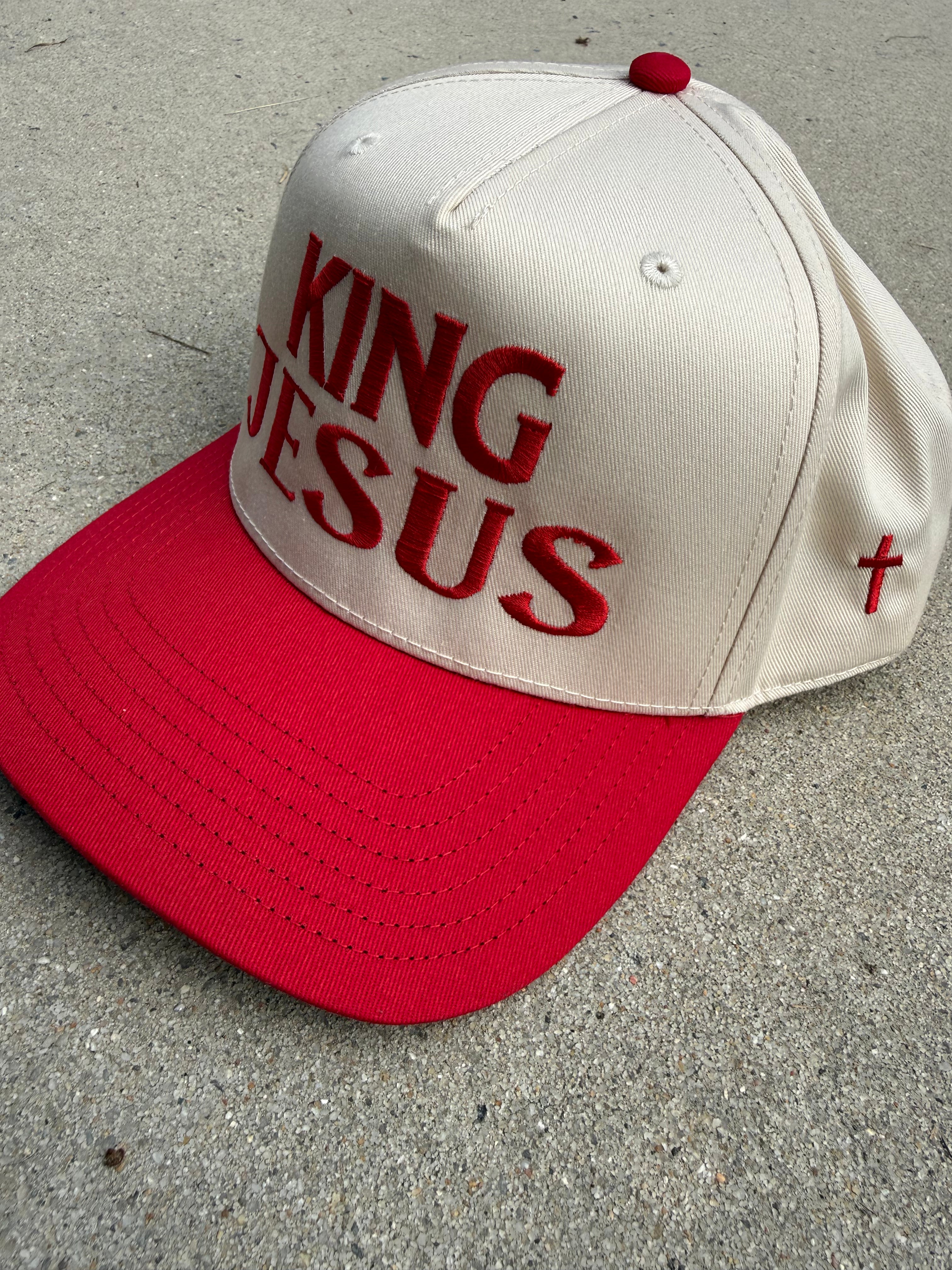 KING JESUS HAT- (tan and red)