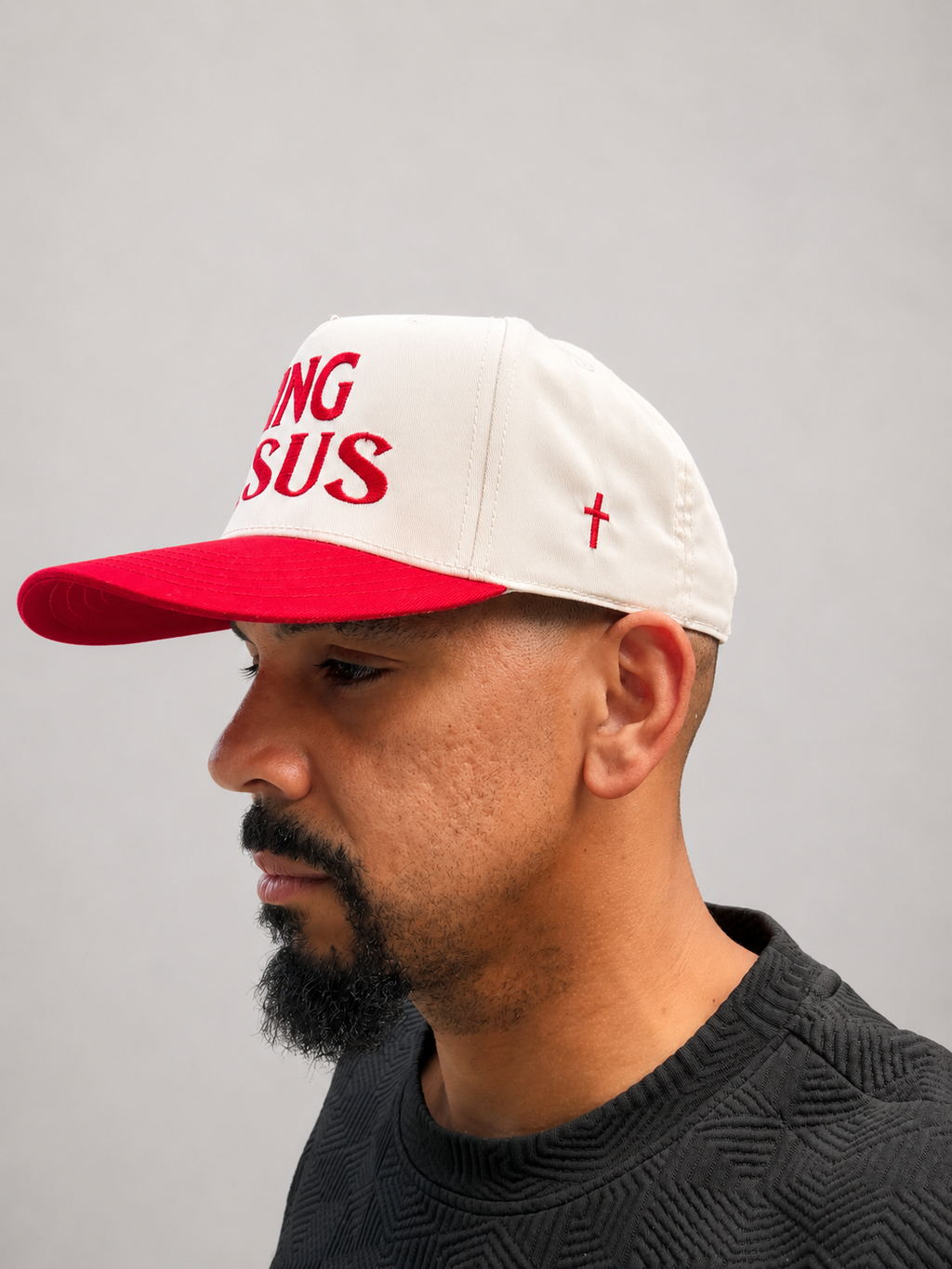 KING JESUS HAT- (tan and red)