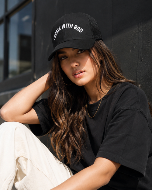 Create With God Black Trucker Hat